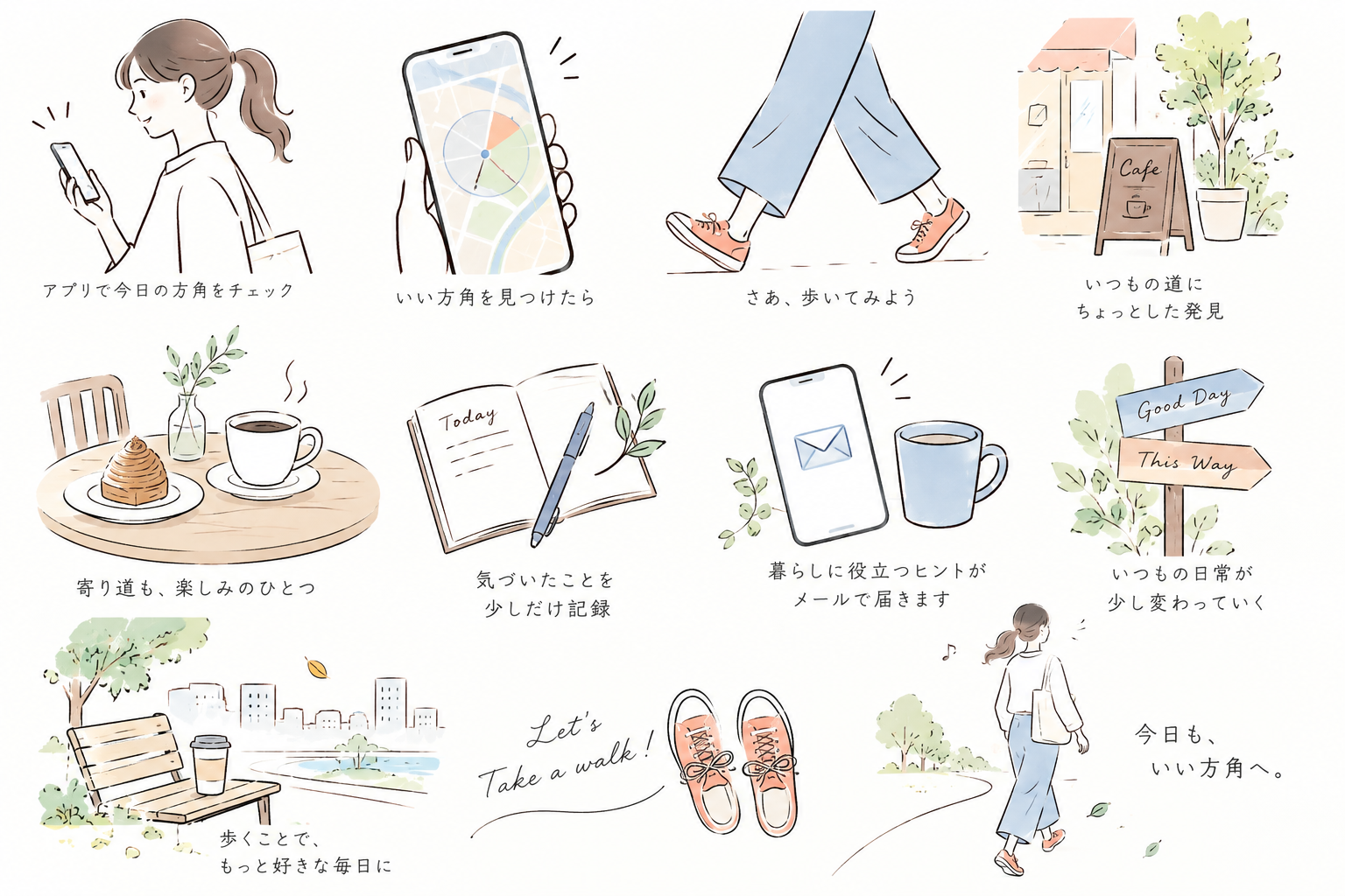 テーブルの上のモンブランとコーヒーのイラスト